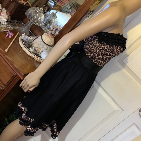 strapless black Lacey leopard rockabilly 50s pin up dress M NWT - Picture 11 of 11